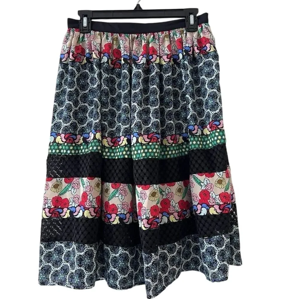 Disney Alice Through The Looking Glass Patchwork Floral Midi Skirt Boho M lace - Picture 2 of 6